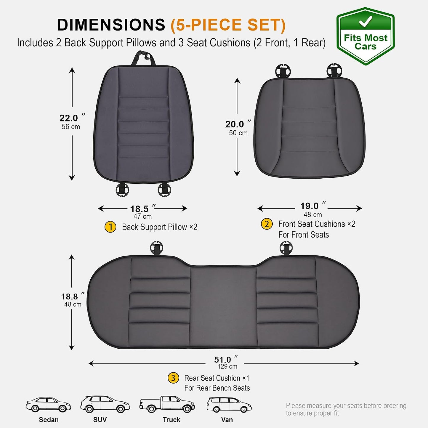 kingphenix Car Seat Cushion with Back Support Pillow: Enhanced Comfort Memory Foam Design for Pain Relief, Ideal for Drivers and Office Use - Ergonomic Lumbar Comfort for Long Sitting - Black