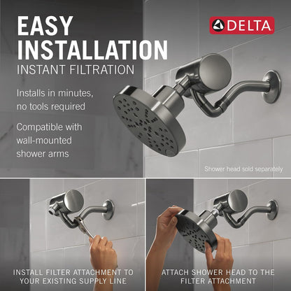 Delta Faucet Clarifi Premium Shower Filter Attachment with Filter, Hard Water Shower Filter, Shower Head Filter, Stainless 5SF100-SS
