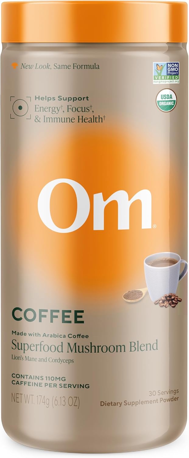 OM MUSHROOM SUPERFOOD Matcha Latte Blend – Green Tea Mushroom Powder with Lion’s Mane, Reishi, Chaga & Turkey Tail – Focus, Calm & Stress Support – 8.47 oz Canister (30 Servings)