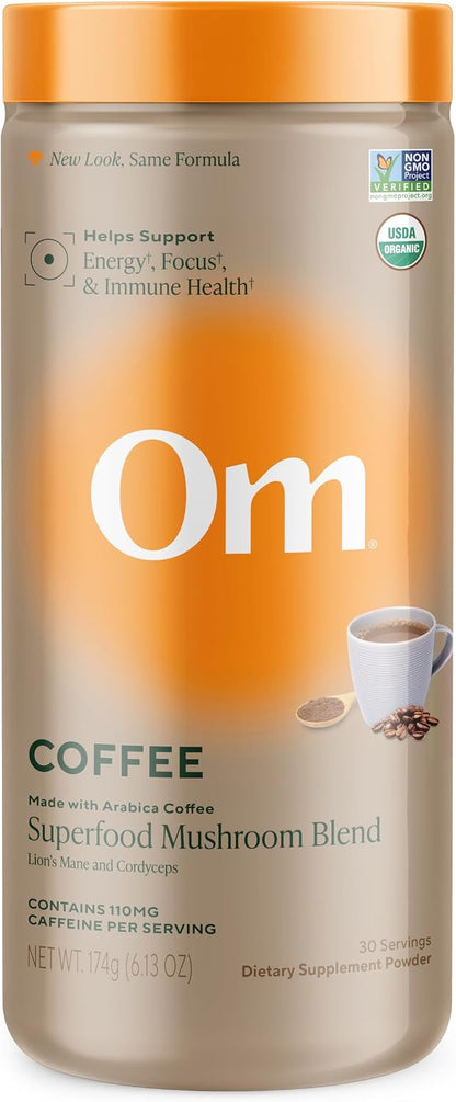 OM MUSHROOM SUPERFOOD Matcha Latte Blend – Green Tea Mushroom Powder with Lion’s Mane, Reishi, Chaga & Turkey Tail – Focus, Calm & Stress Support – 8.47 oz Canister (30 Servings)