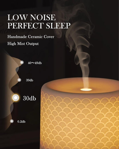 Essential Oil Diffuser - 280ml Ceramic Diffuser for Large Room & Commercial Use, 2.4MHz Aromatherapy Diffuser with Cool Mist Humidifier & Night Light, Ideal for Bedroom, Office, Yoga, Spa, Gifts