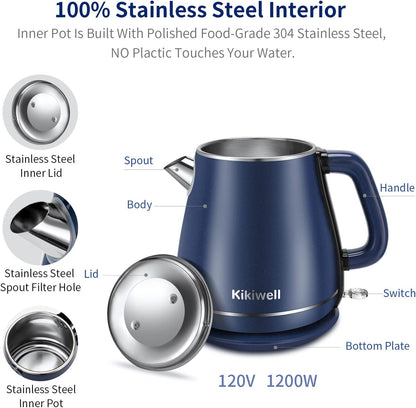 1.8L Blue Electric Kettles Stainless Steel, Double Wall
