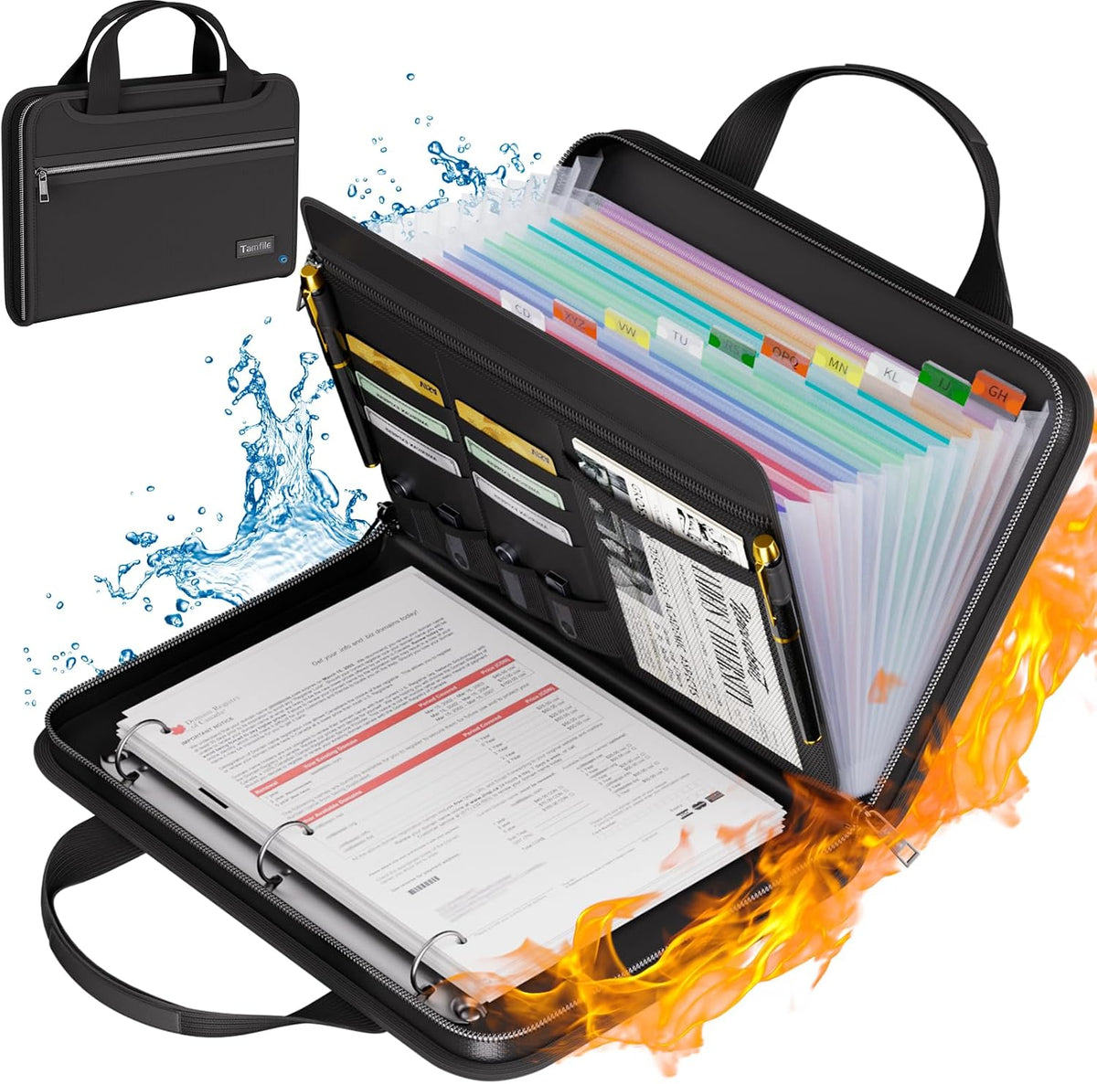 Tamfile Fireproof Accordion File Folder with Handle, Document Organizer