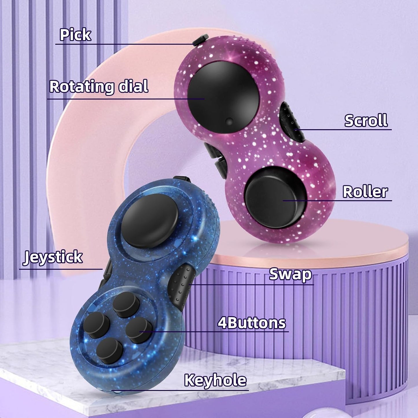 Original Fidget Toy Game, Rubberized Classical Controller Fidget Concentration Toy with 8-Fidget Functions and Lanyard - Excellent for Relieving Stress and Anxiety