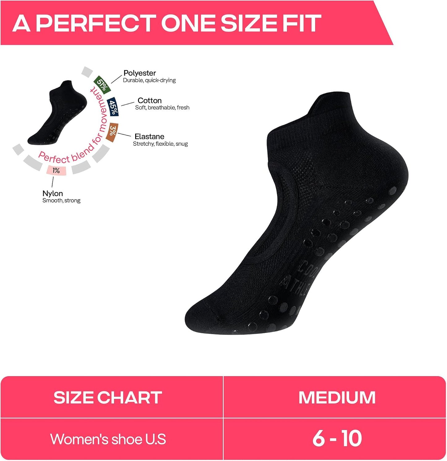 COOLMATE Pilates Socks with Grips for Women, Yoga Socks, Crew Non Slip Women for Barre, Pilates Gifts for Women - Colors B