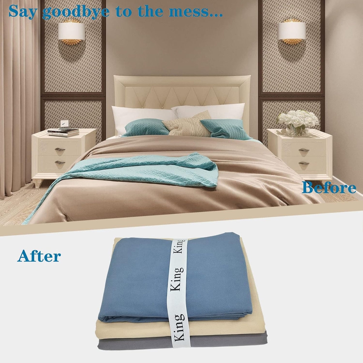 Bed Sheet Organizer Bands, Sheet Organizers and Storage Label Bands, Sheet Label for Bedding, Sheets Organizer for Closet,Sheet Keepers Linen Labels Bedding Bands (Queen)