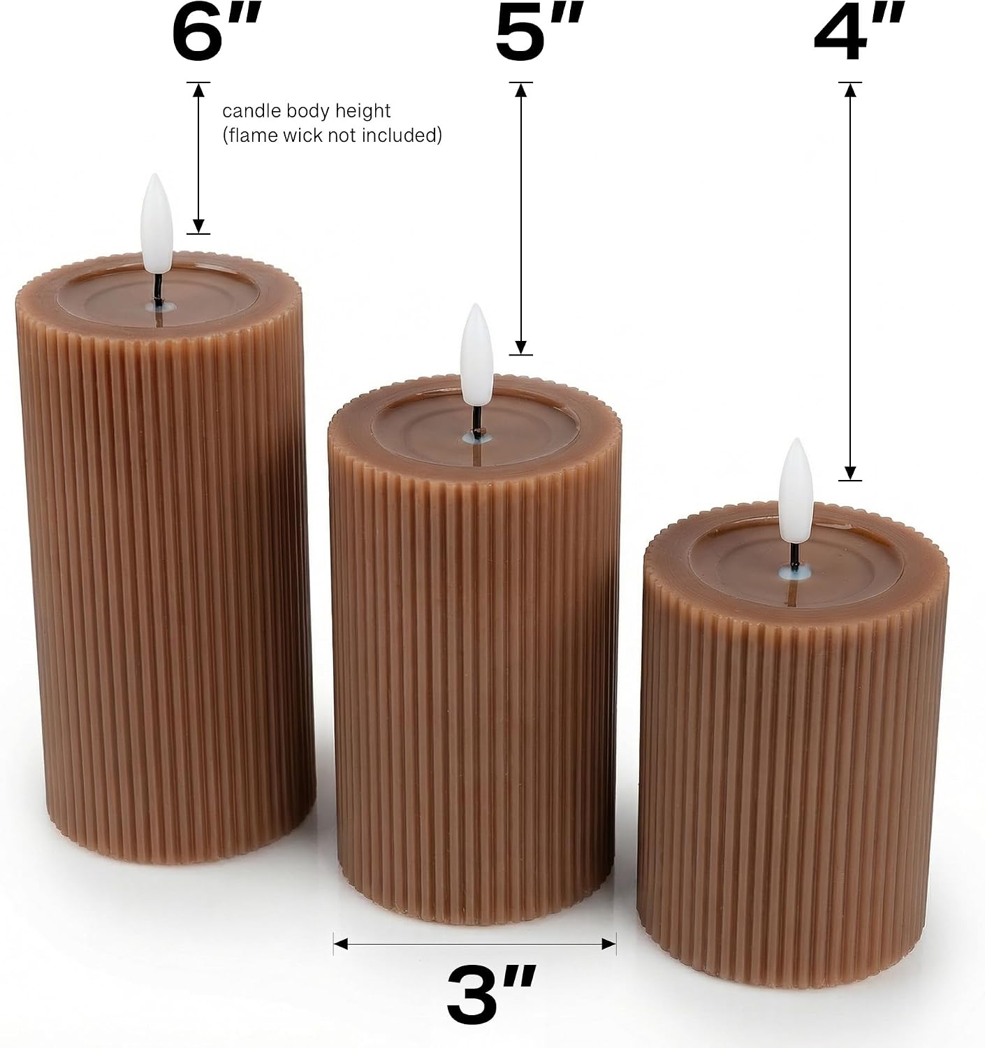 Ribbed Fluted Real Wax Flameless LED Pillar Candles, Loden Sage Olive Green, Melted-Wax Top Look, Flickering Flame, Battery Operated, Remote & Timer, Shelf & Wedding Decor (Set of 3)