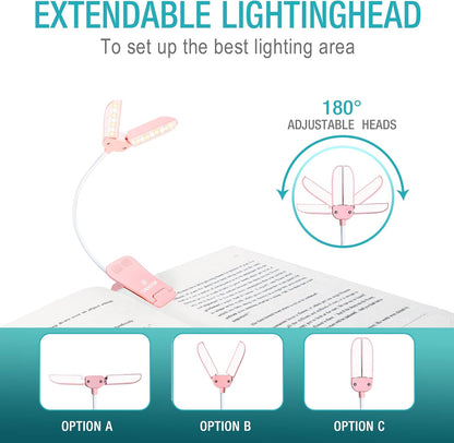 Vekkia 14 LED Rechargeable Book Light for Reading at Night, Eye-Care Reading Light for Books in Bed, 180° Adjustable, Clip on Lamp, 3 Color Temperatures, Lightweight, Present for Reader