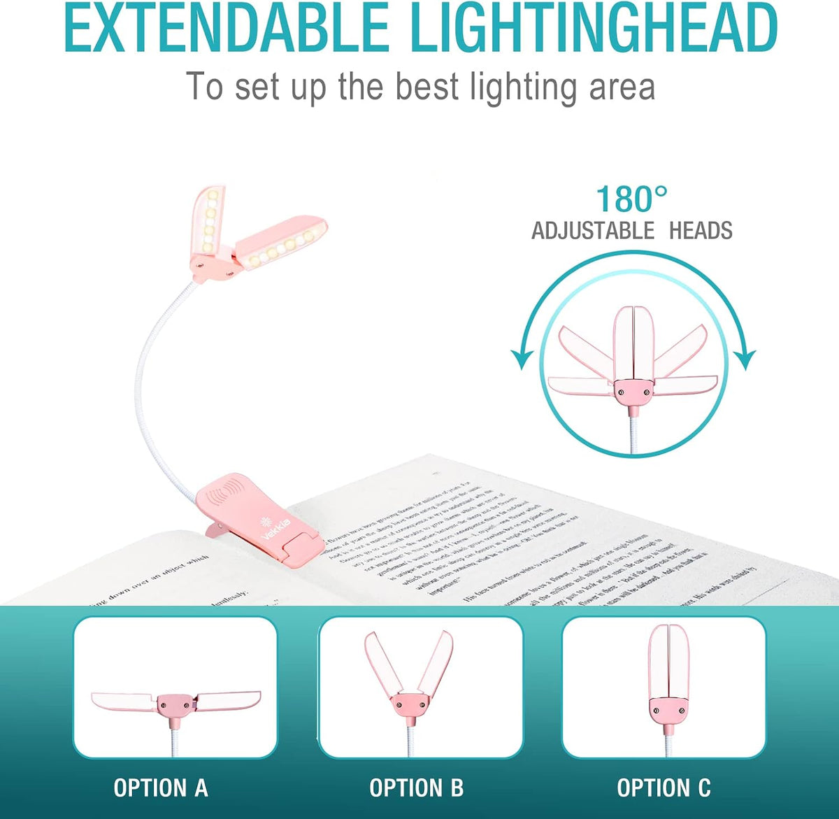 Vekkia 14 LED Rechargeable Book Light for Reading at Night