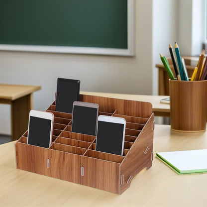 24 Slot Wooden Cell Phone Organizer Box for Classroom Meetings
