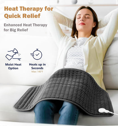 20"x24" XL Heating Pad for Back, Neck & Shoulders, Soft Electric Heating Pad with Moist & Dry Heat, Auto-Off, Machine Washable, Birthday Gifts for Women Wife Mom Her