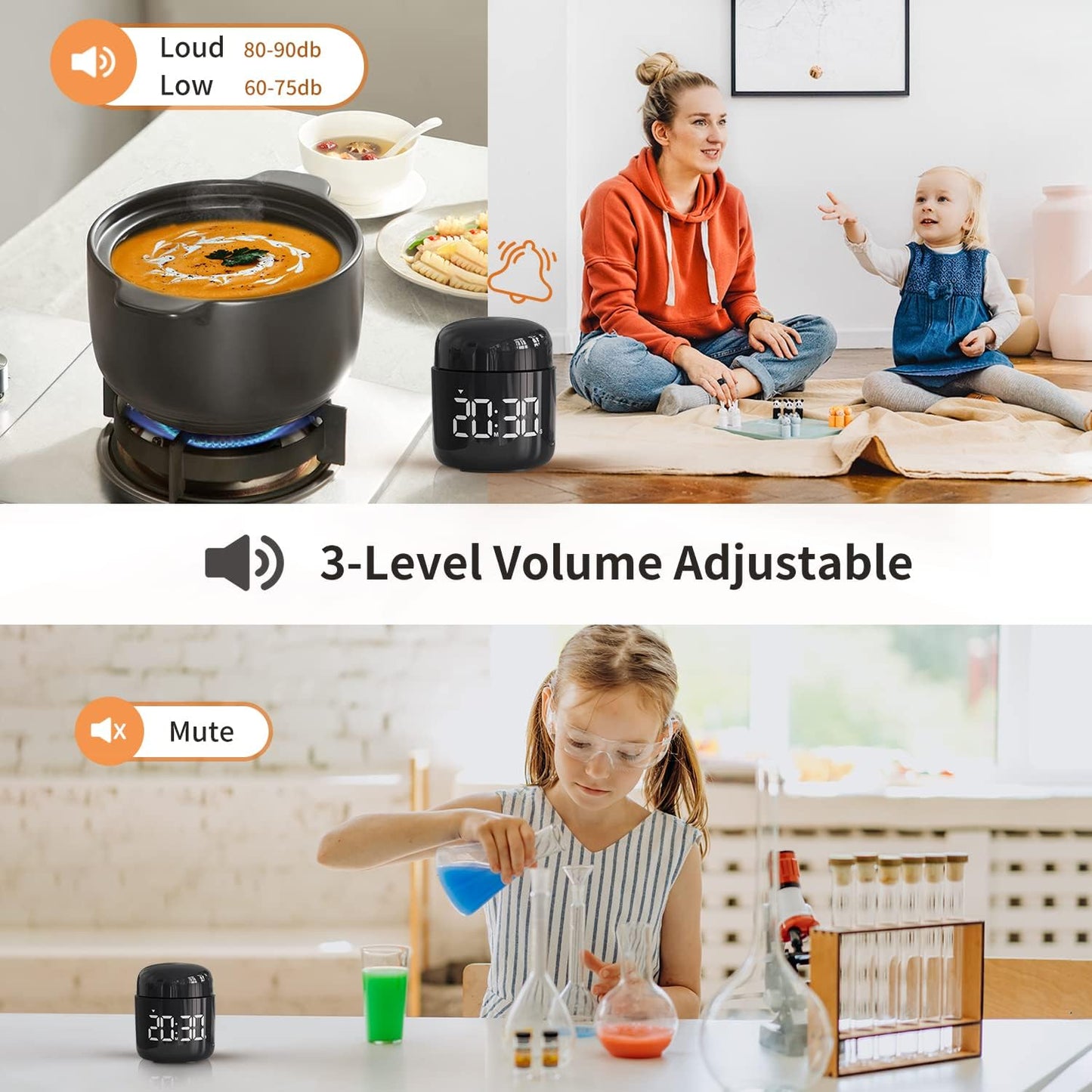 Digital Kitchen Timer,Countdown Countup Timer with Large LED Display Volume Adjustment,Timer for Cooking, Classroom Time for Kids and Teachers. (Gold)