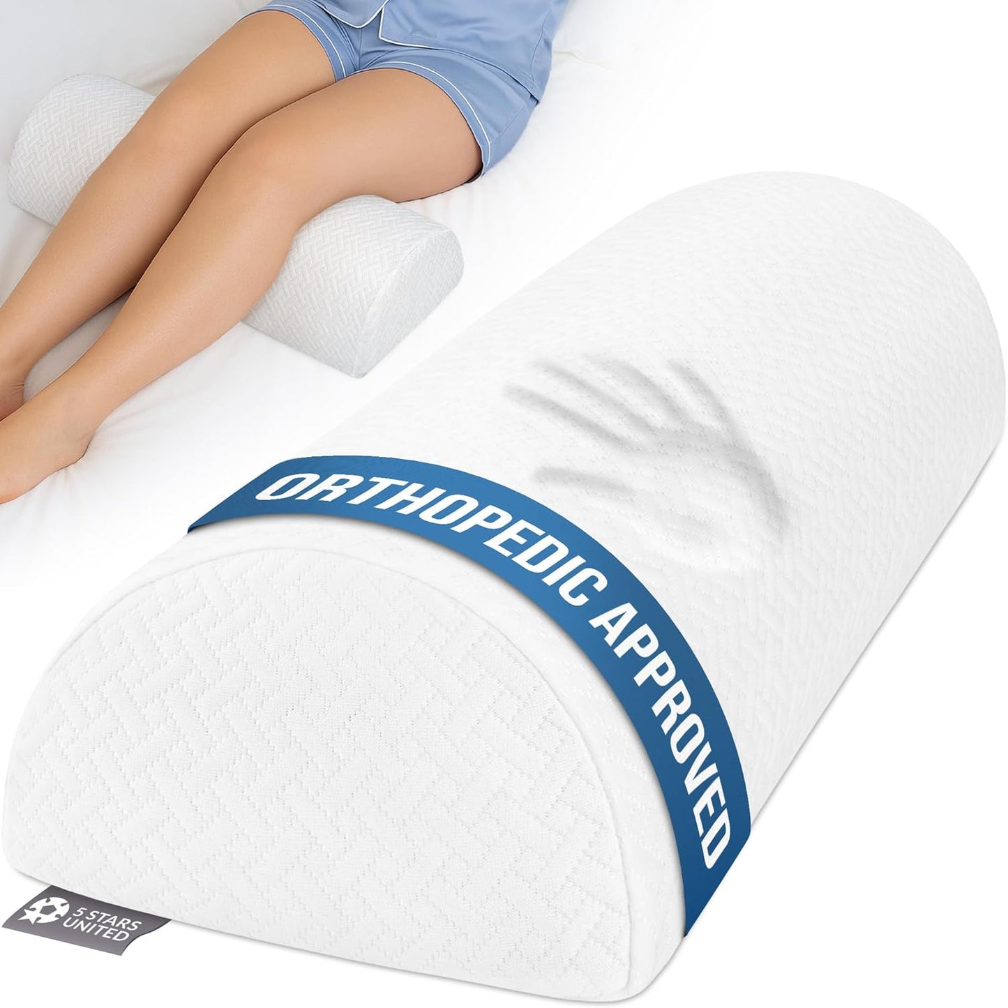 5 STARS UNITED Knee Pillow for Back Sleeping – Half Moon Bolster Pillow for Legs, Under Knee Pillow for Sleeping on Back, Memory Foam Leg Pillow for Back Pain, Gray