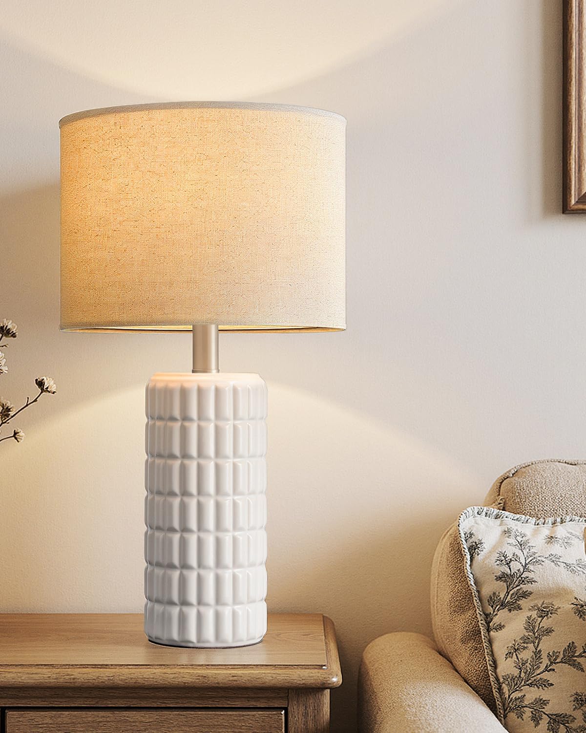 Seealle 23" Modern Ceramic Table Lamps Set of 2 - Table Lamps for Living Room, Farmhouse Bedside Night Stands Lamp for Bedroom, White Nightstand Lamps Set of 2, Desk Lamp for End Table Home Decor