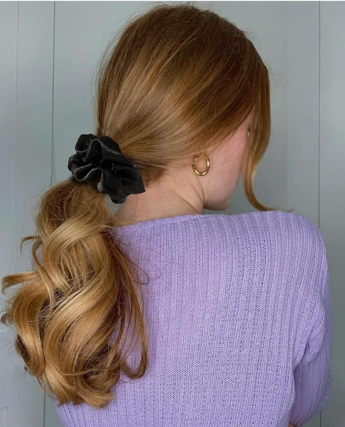 16 Pcs Scrunchies for Women - Black Satin Silk Scrunchies for Girls Hair Ties Elastics Bands Ponytail Holder Hair Accessories