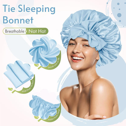 BONNET QUEEN Silk Bonnet for Sleeping for Women Satin Bonnet Night Cap for Curly Hair with Tie Band, Single Layer, Cream Pink