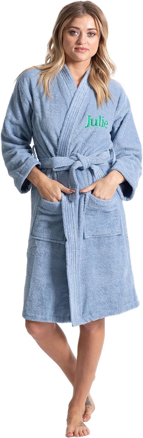 Turkuoise Soft & Absorbent Towel Robe, 100% Cotton Turkish Terry Cloth Kimono Bathrobes for Women