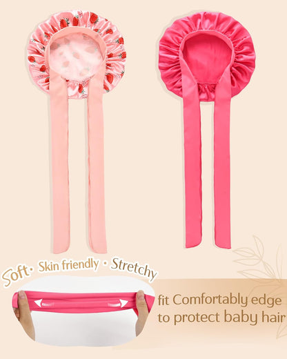 YANIBEST 2 PCS Baby Bonnet Silk Satin Bonnet for Kids Sleeping Cap Curly Natural Hair Silk Bonnets for Girls Boys Infant