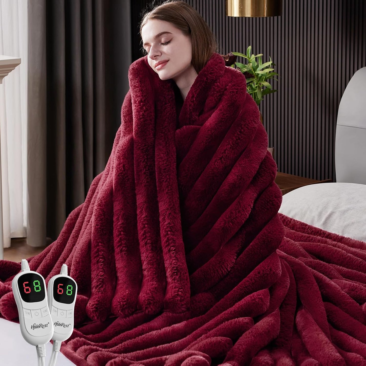 Heated Throw Blanket, Faux Fur Cozy Heating Blanket with Overheat Protection, 1/2/4/6/8 Hours Auto-Off 10 Heat Level, Machine Washable (50x60 Inches, Cream White)