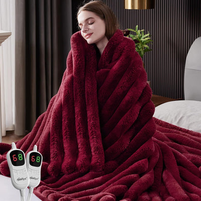 Heated Throw Blanket, Faux Fur Cozy Heating Blanket with Overheat Protection, 1/2/4/6/8 Hours Auto-Off 10 Heat Level, Machine Washable (50x60 Inches, Cream White)