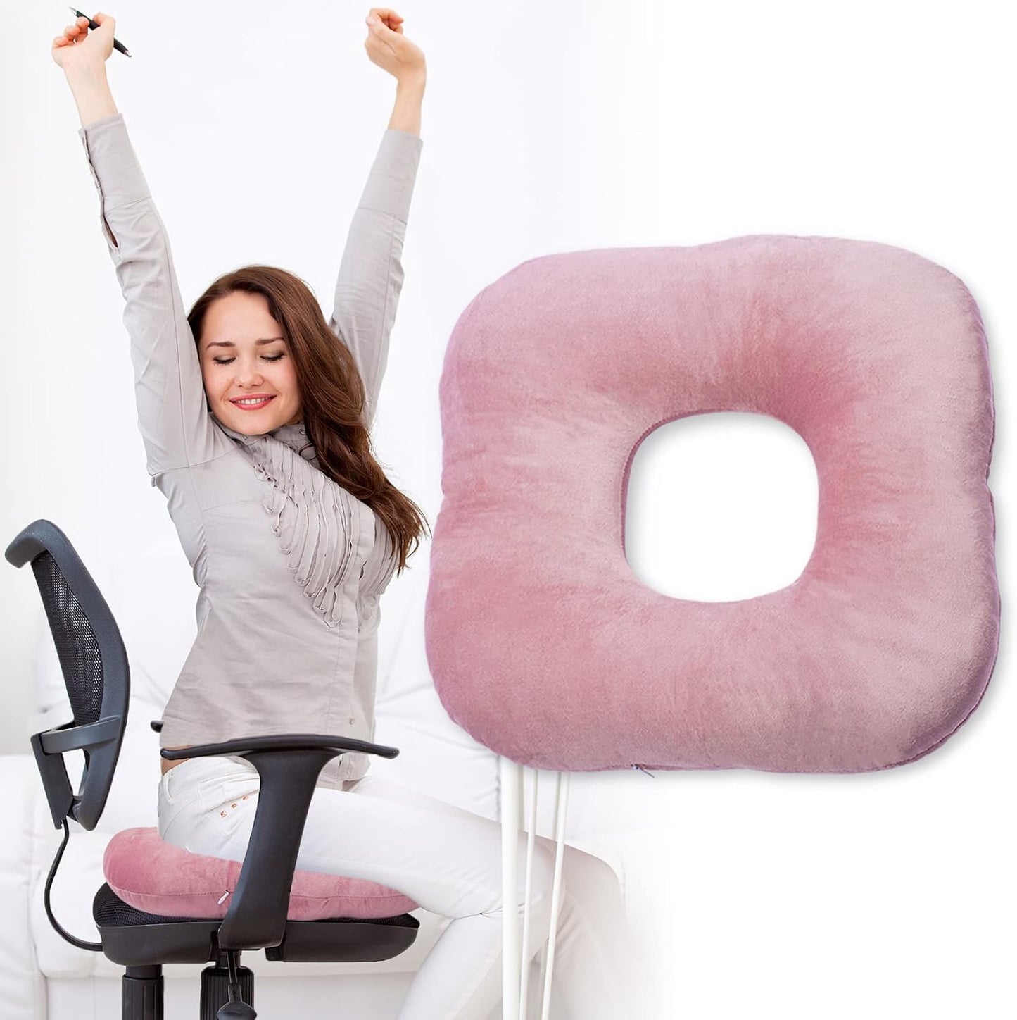 Stuffed Donut Pillow Seat Cushion | for Tailbone and Coccyx Pain, Hemorrhoids, Bed Sores, Pregnancy, Prostate, Surgery Recovery, Sitting Pressure Relief, for Home, Office and Car (Grey)
