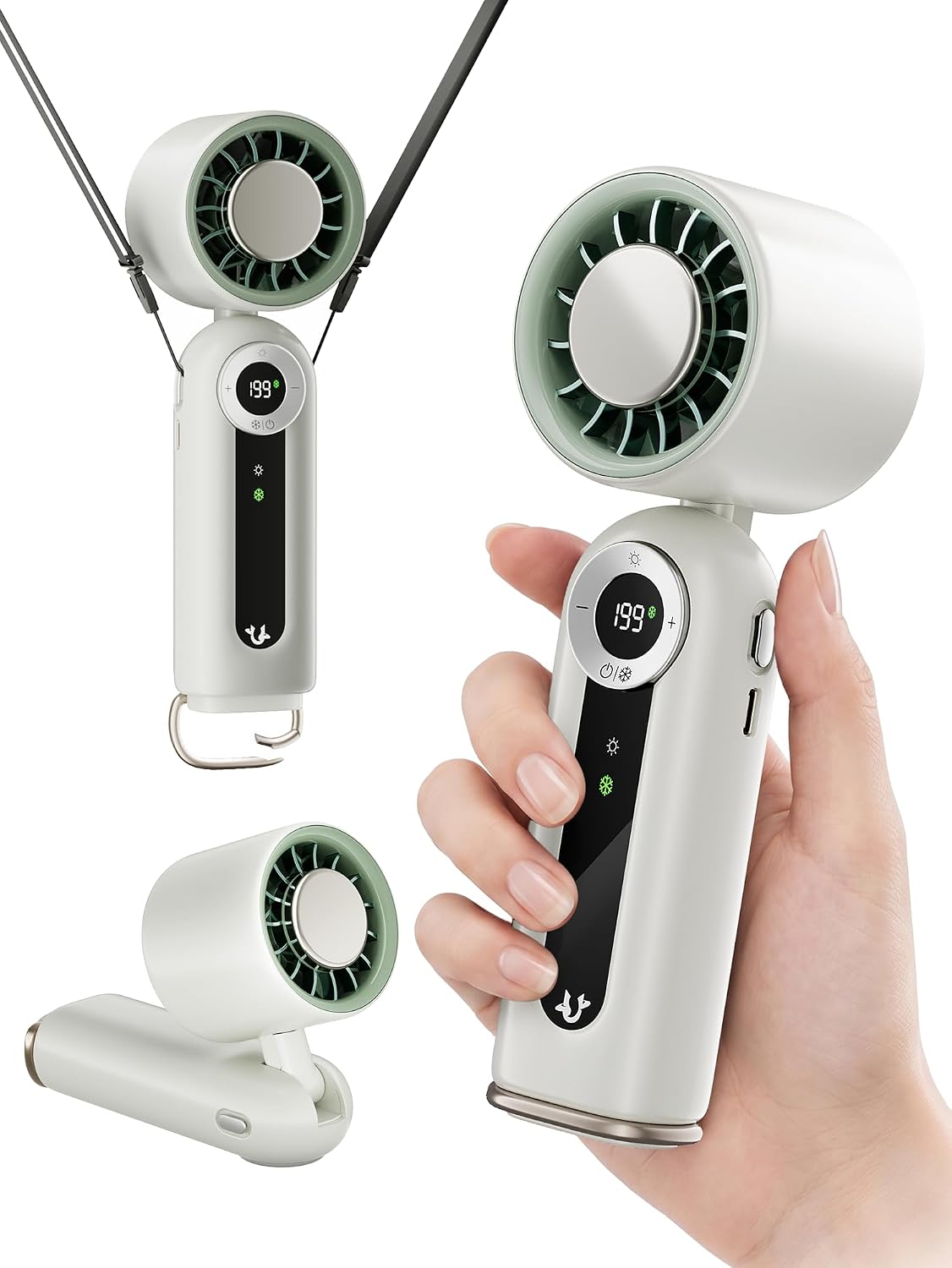 Rechargeable Handheld Fan with Cooling Plate, 199 Speeds and LED Display