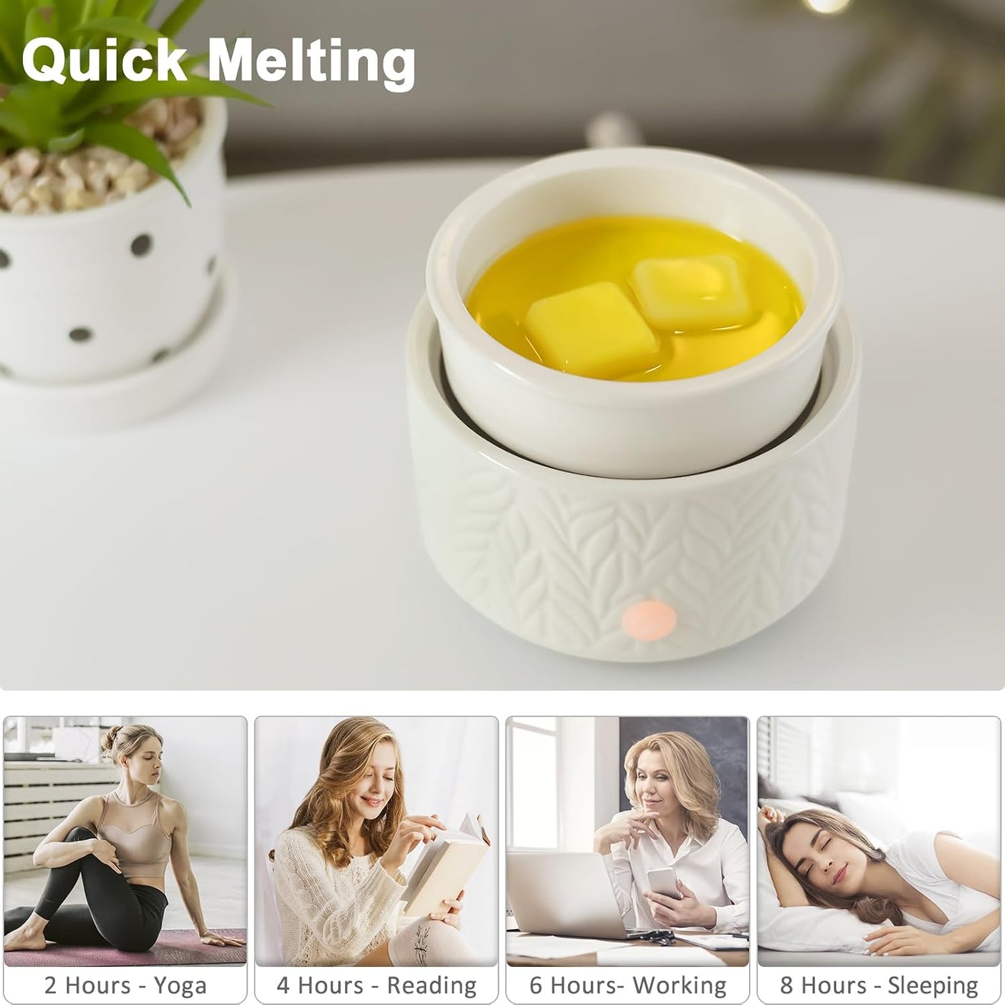 EQUSUPRO Wax Melt Warmer for Scented Wax Melts 3-in-1 Electric Ceramic Candle Wax Warmer Burner Fragrance Wax Melter for Home Office Bedroom Gift & Decor (Leaf)