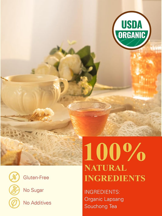 GLDNT Organic Lapsang Souchong Tea Bags, 100ct Caffeinated Smoked Black Tea