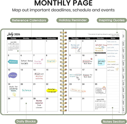 Planner 2026-2027 for Women & Men, Academic Monthly and Weekly Calendar Planner, Jul 2026 - Jun 2027, A5 (6.3" x 8.5"), Teacher Student Planning Book with Tabs, Ideal for Office School Supplies - Pink