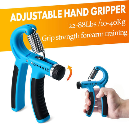 Grip Strength Trainer 7 Pack Adjustable Hand Gripper, Finger Stretcher Resistance Extensor Bands, Finger Exerciser, Grip Strength Ring & Stress Ball, Hand Grip Strengthener
