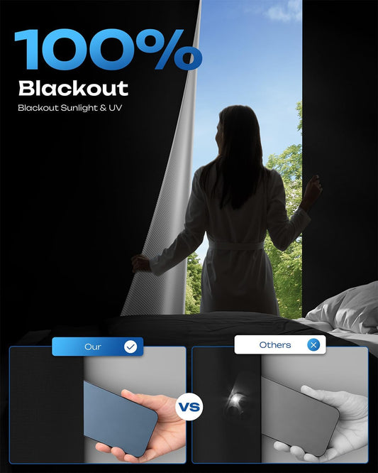 100% Blackout Curtains, Portable No Drill Window Shades, DIY Blackout Window Cover with Hook and Loop, for Bedroom, Baby Nursery, Travel, DormRoom, Apartment (42" x 60") - Colors A
