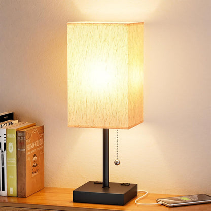 aooshine Small Table Lamp for Bedroom - Bedside Lamps for Nightstand, Minimalist Night Stand Light Lamp with Square Fabric Shade, Desk Reading Lamp for Kids Room Living Room Office Dorm