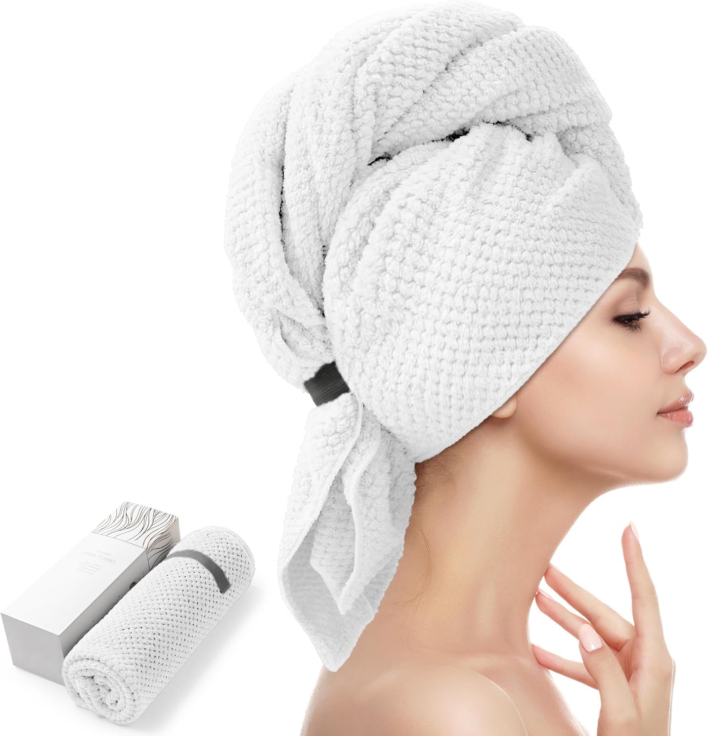 YFONG Large Hair Towel Wrap for Women, Super Absorbent Microfiber Hair Towel for Curly Hair, Fast Drying Hair Turbans with Elastic,Hair Drying Towel Wrap for Hair Care 26.3" X 40" (Blue)