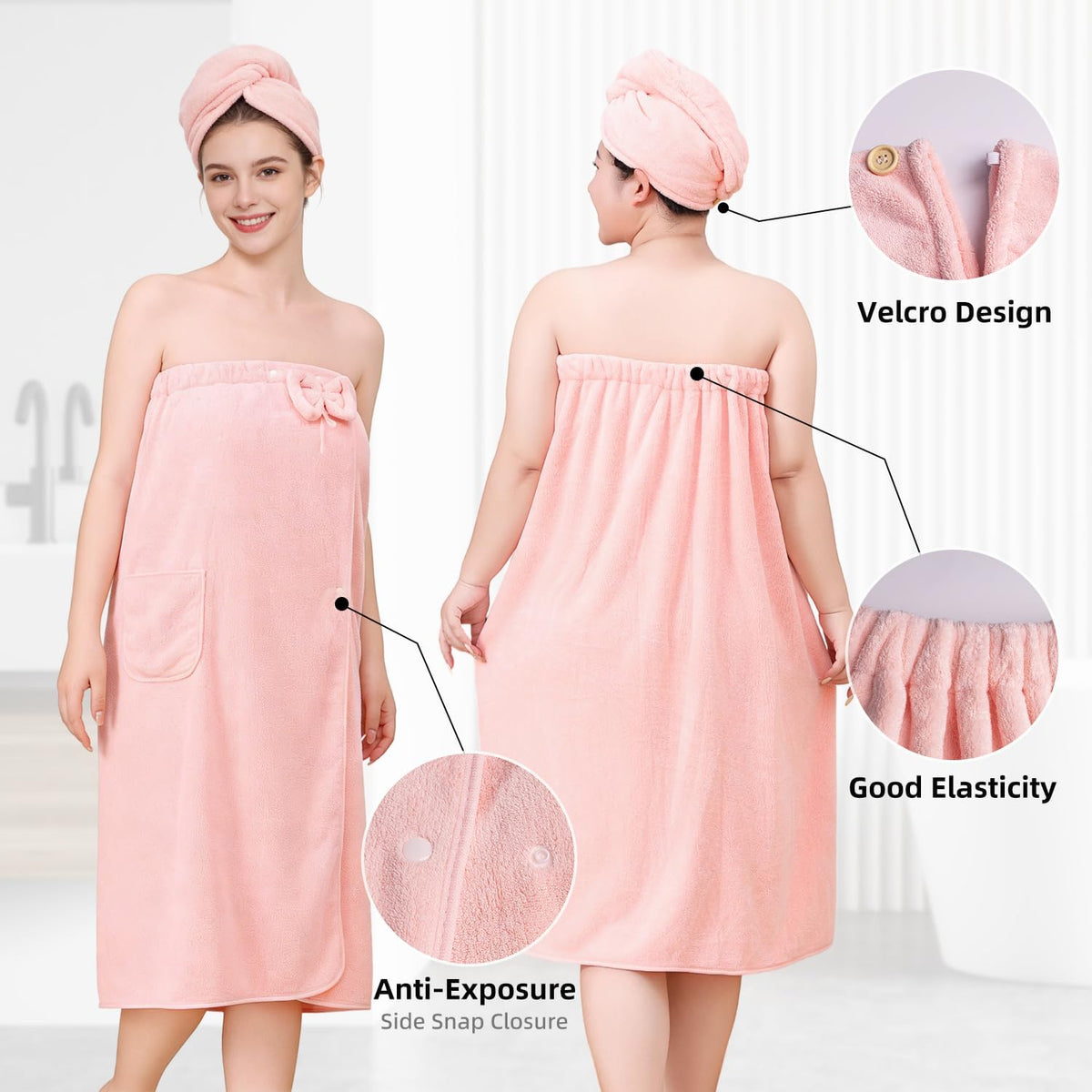 Towel Wrap for Women, Women'S Soft Wrap Towel Full Length，Bath Robe After Shower Female Plush Long，Spa Bathrobes Lightweight