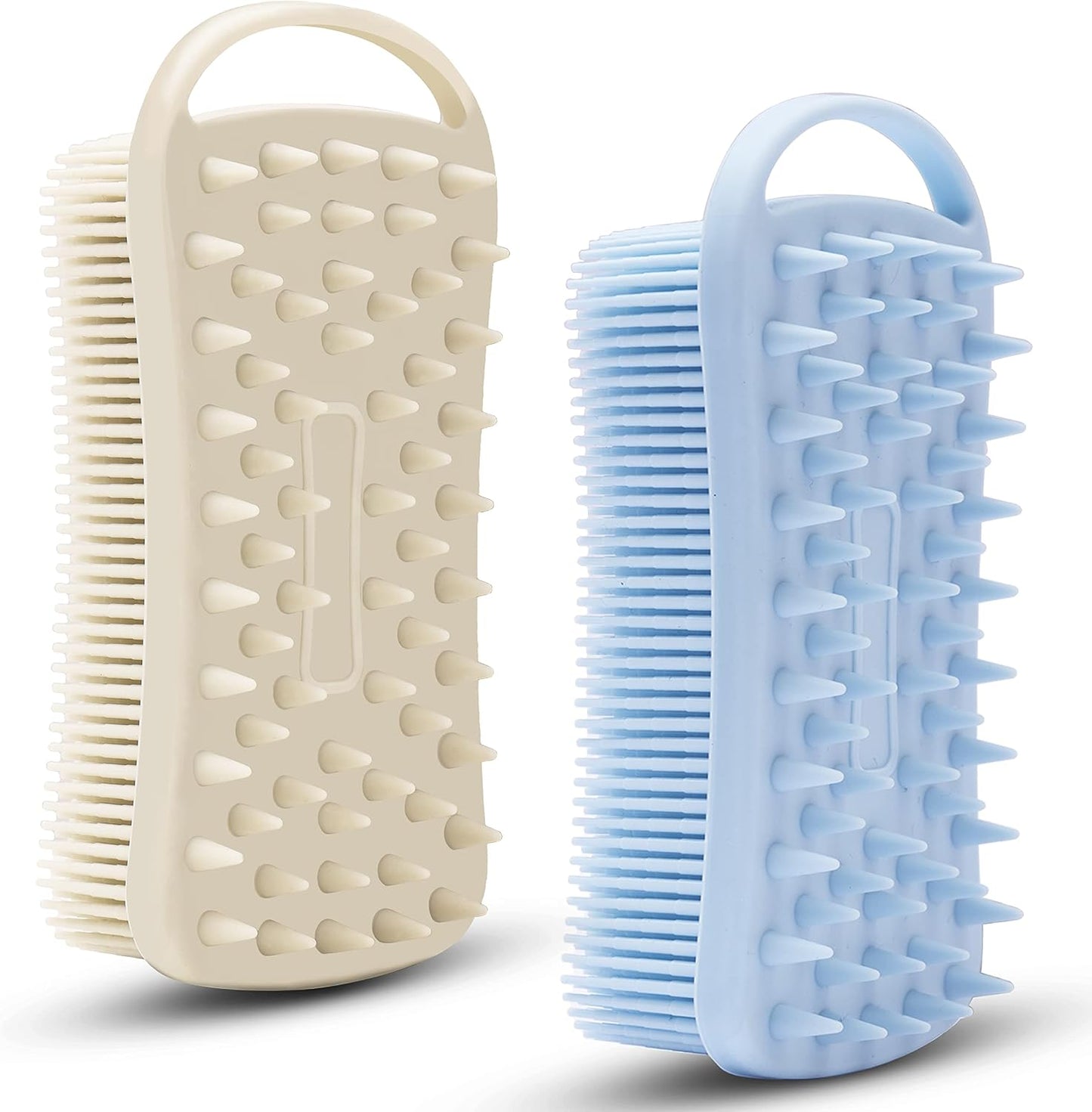 MtBoi 2 PC Silicone Body Scrubber, 2 in 1 Exfoliating Shower Bath Scrubber, Soft Silicone Loofah for Sensitive Skin, Shower Hair Scalp Massager, Easy to Clean, Lather Well (Grey&Black)