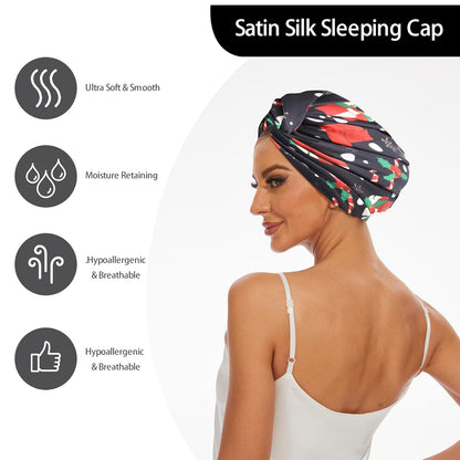 Adjustable Silk Satin Bonnet for Sleeping Hair Wrap, Double Layer Sleep Cap, Night Turban for Large Long Curly Braid Women Men Hair - Matcha Green