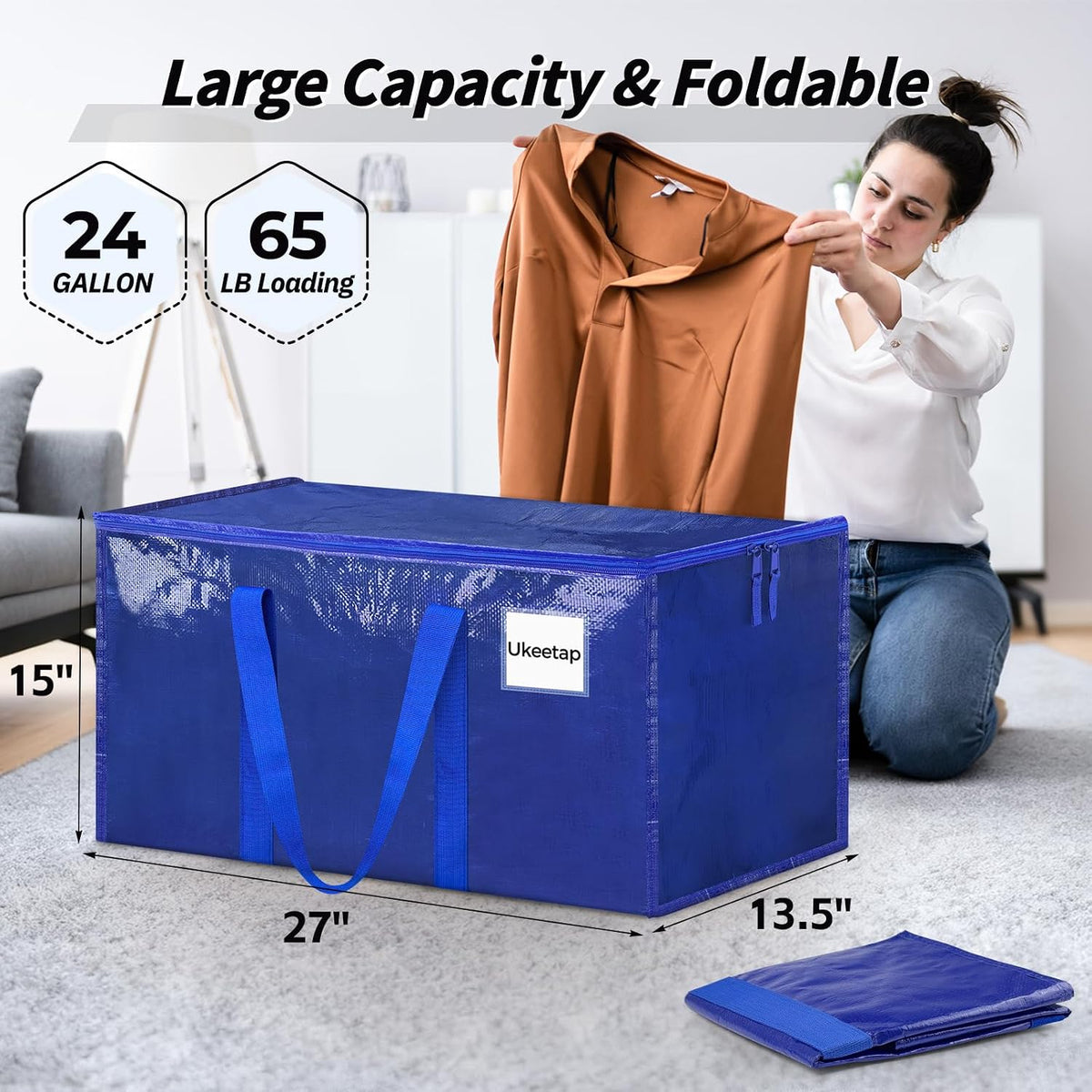 ukeetap Extra Large Clothes Storage Bins with Lids, Clear