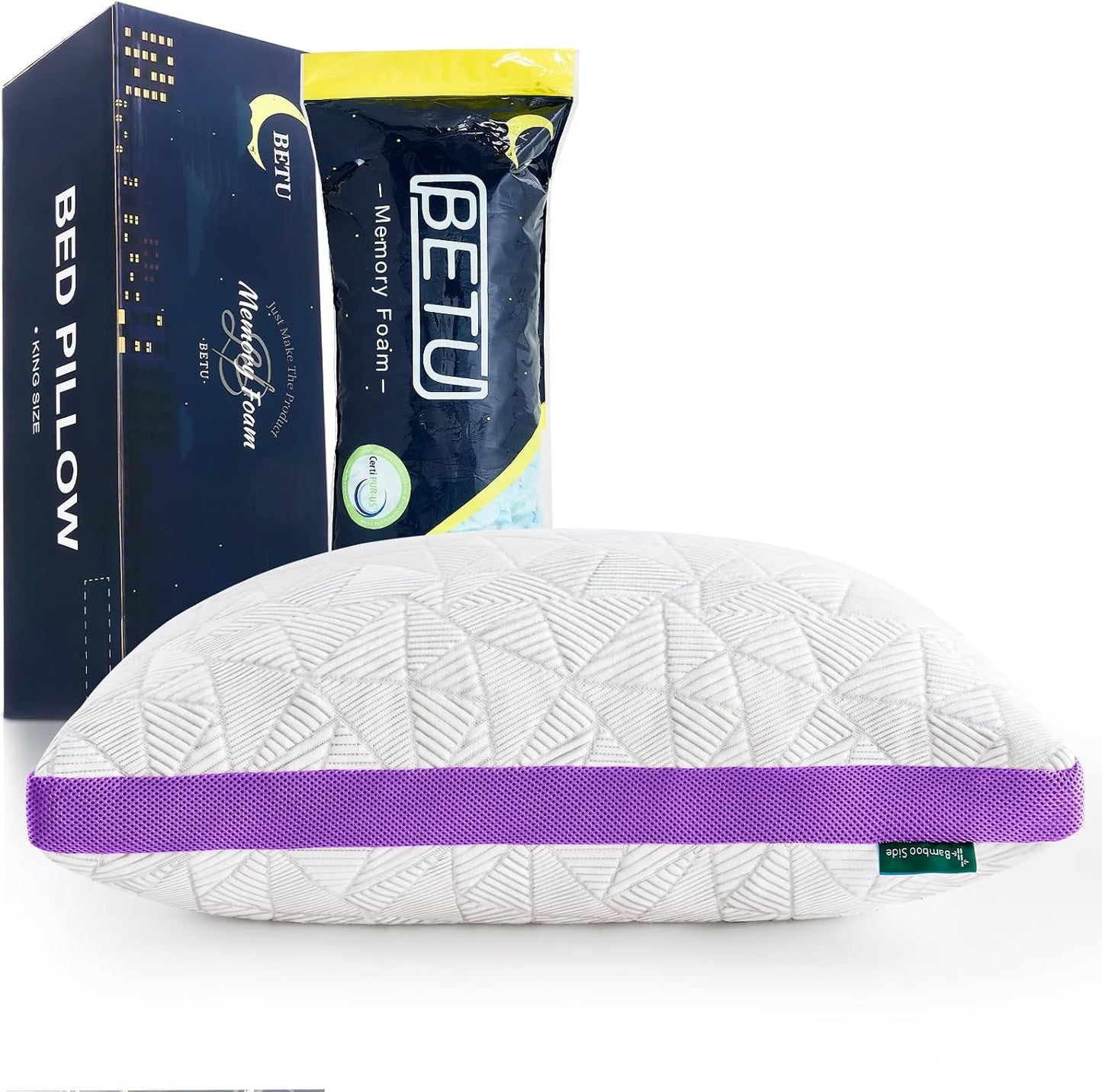BETU Cooling Pillow Queen Size, Shredded Memory Foam Pillow for Hot Sleepers, Adjustable Firm Soft Support Pillows, Cool Bed Pillows for Side Back Stomach Sleeping Sleepers, gifts for boyfriend, White