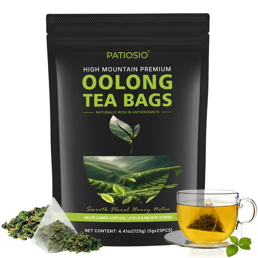 Oolong Tea Bags – Yunnan High-Mountain Oolong Whole Leaf Tea Bags, 25 Bags (5g Each) – Premium Loose Leaf Oolong Tea- Helps Lower Cortisol Levels & Relieve Stress –Smooth Aroma,Low Astringency,Non-GMO