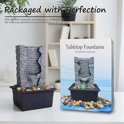 Tabletop Water Fountain Indoor, Resin Waterfall Fountain for Stress Relief and Meditation, Calming Office Desk Home Décor, Zen Relaxation Gift for Friend Office Boss, Excellent Housewarming Gift