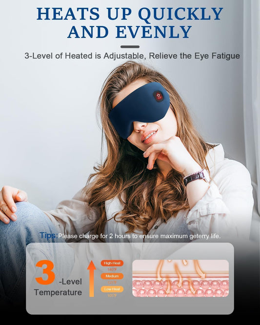 Cordless Heated Eye Mask for Dry Eyes, Blocking Light Sleeping Mask Warm Eye Compresses Electric Heating Pad for Stye Eye Treatment Blepharitis Sinus Migraine Gifts for Woman Man