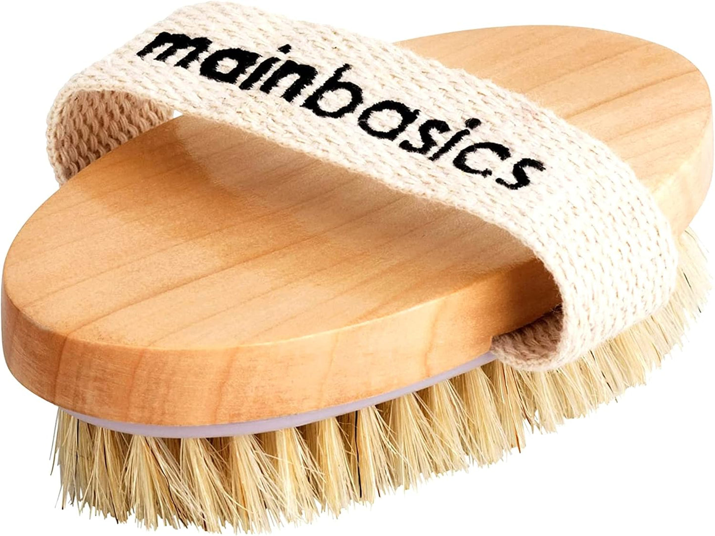 MainBasics Dry Brushing Body Brush for Lymphatic Drainage, Dry Skin, Cellulite, Blood Circulation with Exfoliating Natural Bristles and Massage Nodes for Flawless Skin