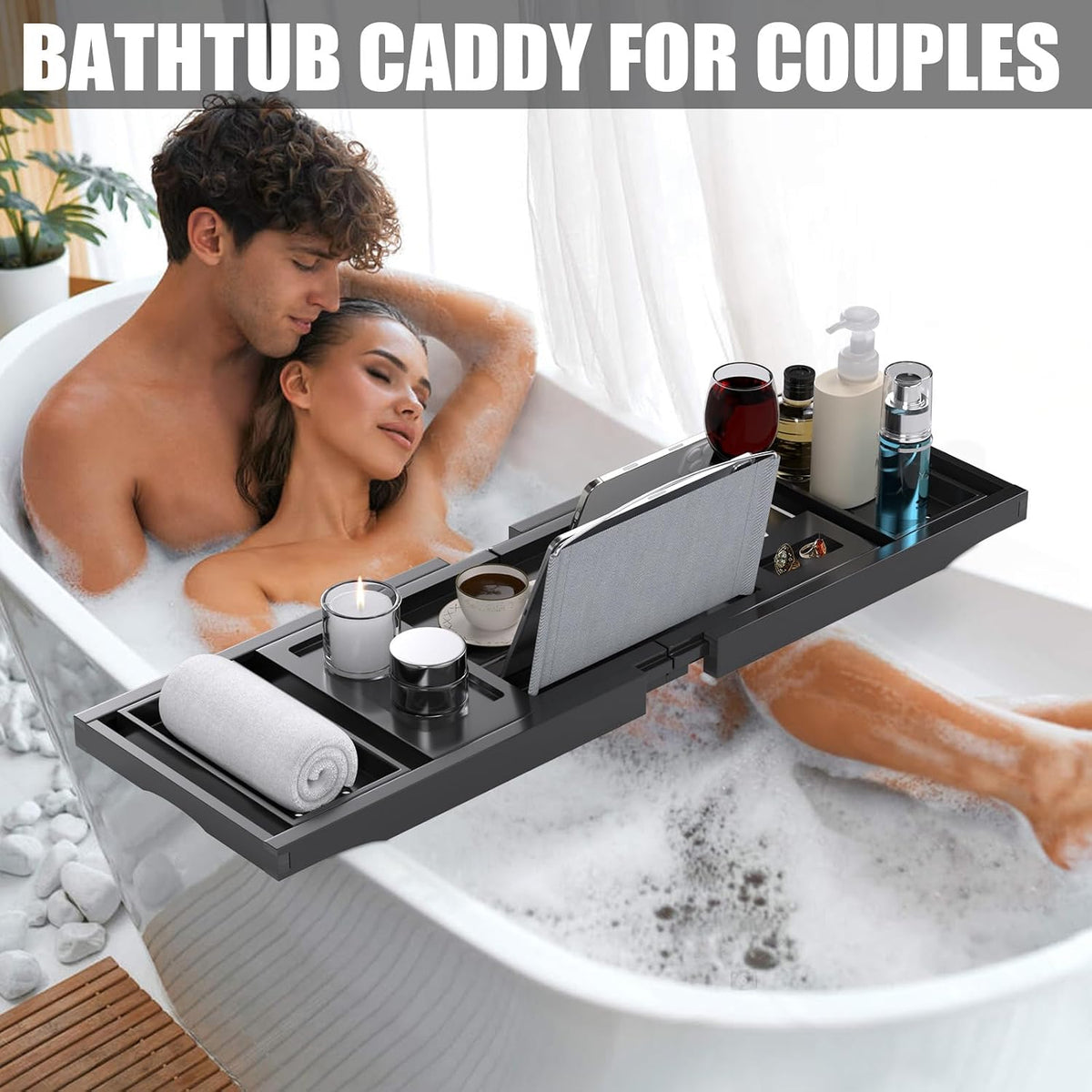Expandable Bamboo Bathtub Caddy Tray for Luxury Bath