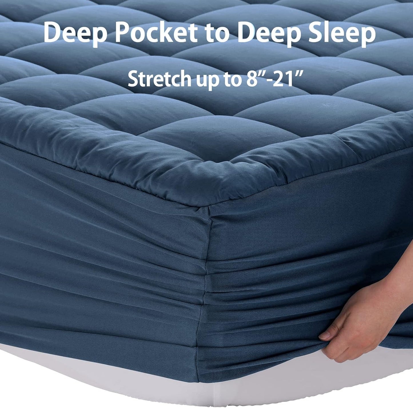 EASELAND Queen Size Mattress Pad Pillow Top Mattress Cover Quilted Fitted Mattress Protector Cotton Top Stretches up 8-21" Deep Pocket Cooling Mattress Topper (60x80 inch, White)