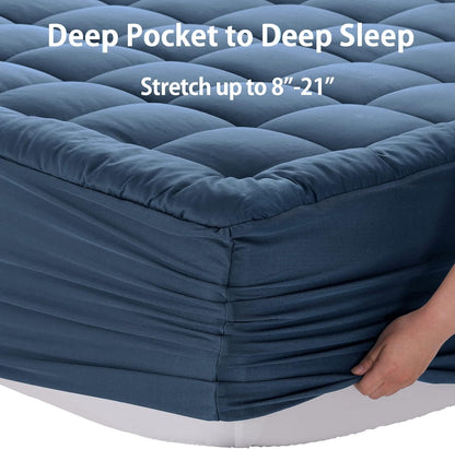 EASELAND Queen Size Mattress Pad Pillow Top Mattress Cover Quilted Fitted Mattress Protector Cotton Top Stretches up 8-21" Deep Pocket Cooling Mattress Topper (60x80 inch, White)