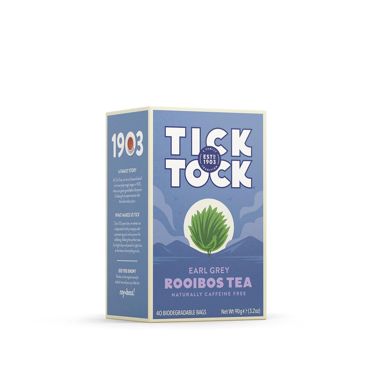 TICK TOCK TEAS Rooibos Earl Grey - Naturally Caffeine Free Red Bush Herbal Tea with Citrus Bergamot | Smooth, Low Tannin South African Tea Bags | Enjoy Hot or Iced - 3.5 Oz, 40 Count