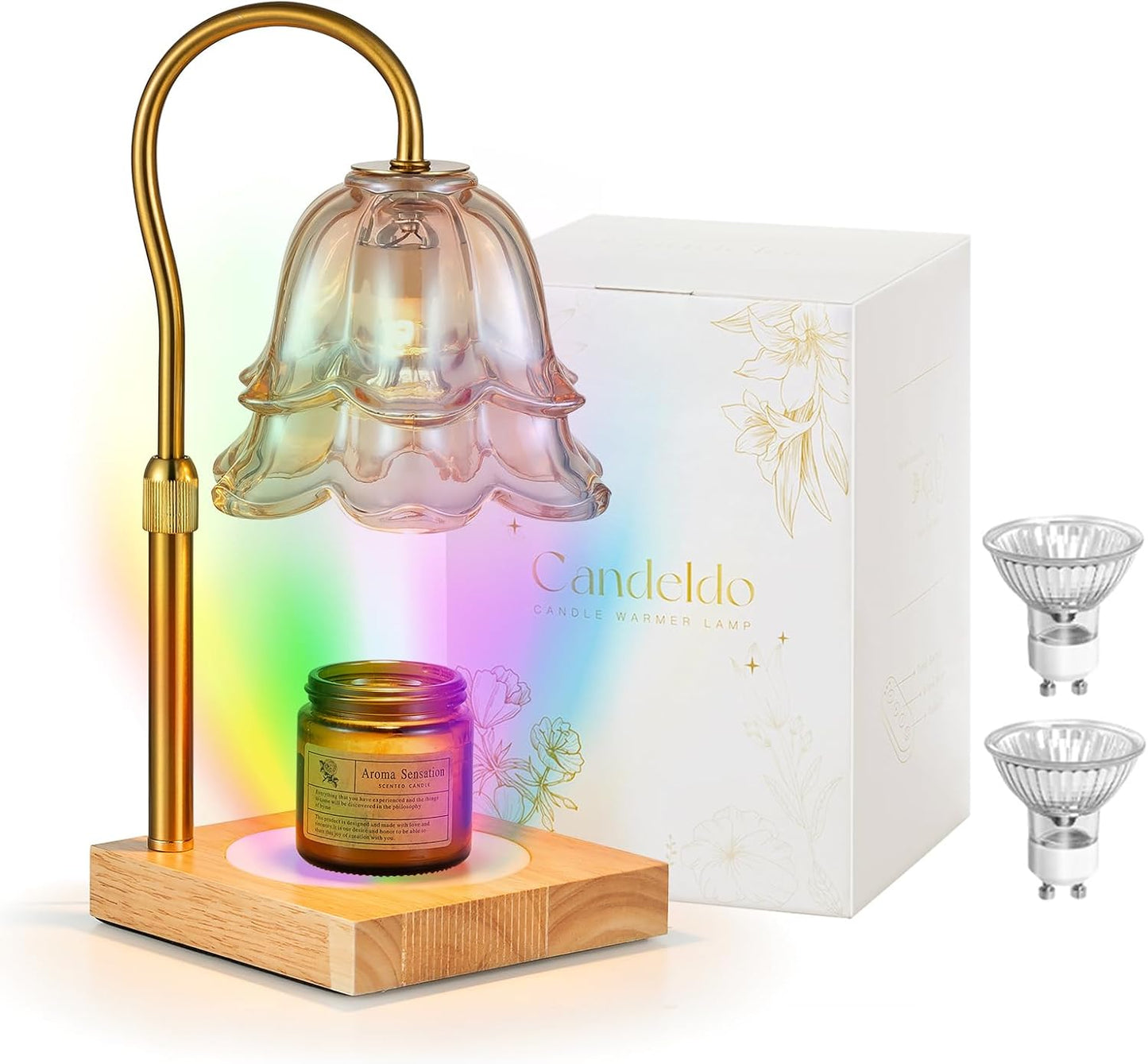 Candeldo Candle Warmer Lamp with Timer: Flower Gold Candle Lamps Height Adjustable Wax Melt House Warming Gifts New Home Decor Mothers Day Birthday Gift for Women Mom