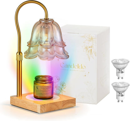 Candeldo Candle Warmer Lamp with Timer: Flower Gold Candle Lamps Height Adjustable Wax Melt House Warming Gifts New Home Decor Mothers Day Birthday Gift for Women Mom