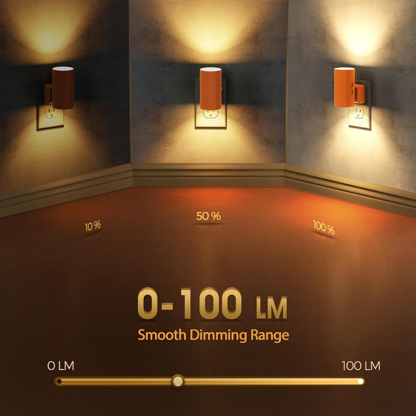 Briignite Night Lights Plug into Wall, Modern LED Night Light Plug in, Dusk to Dawn Sensor,Amber Night Light 0-100LM Adjustable Brightness, Dimmable NightLight for Hallway, Bedroom, Stairway, 2 Pack