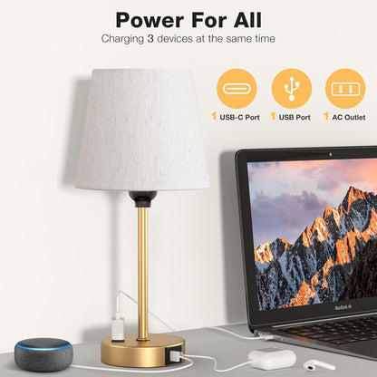 Mini Bedside Lamps for Bedrooms Set of 2 - Nightstand Bedroom Lamps with USB C Port and AC Outlet Charging, Dimmable Touch Small Bed Side Table Lamp, Black Night Stand Light for Kids/Guest Room